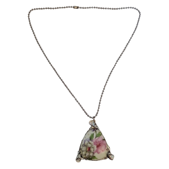 Rainbow Crystal Broken China Floral Violet Porcelain Ball Chain Necklace - Picture 1 of 5